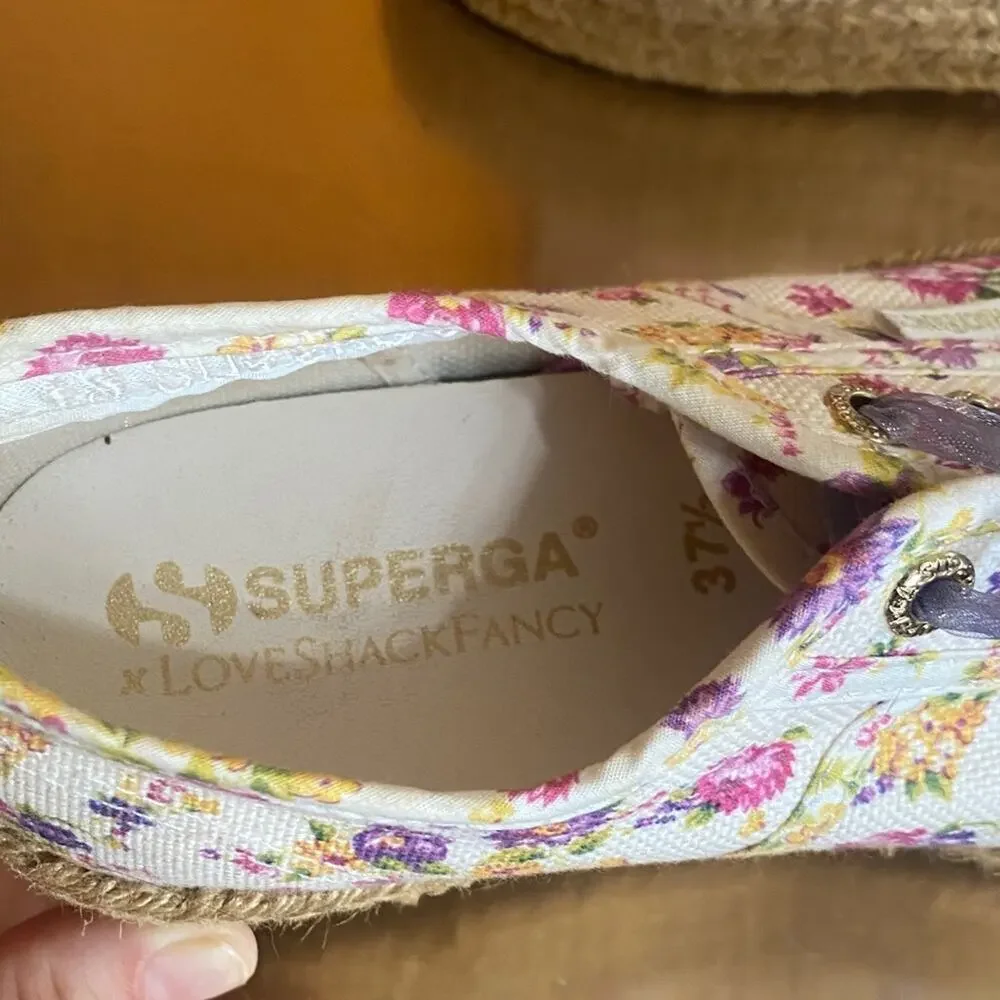 LoveShackFancy Floral Espadrille Platform Sneakers Superga Sheer Purple Laces
